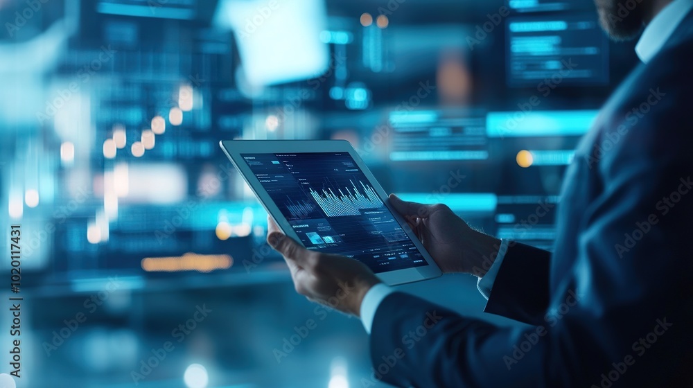 Fototapeta premium Modern Business Analytics with Digital Interface Display