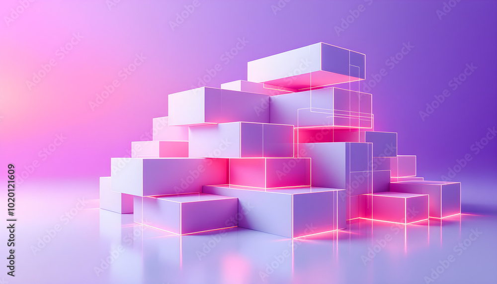 Futuristic Abstract Blocks with Neon Highlights Futuristic Abstract Blocks with Neon Highlights