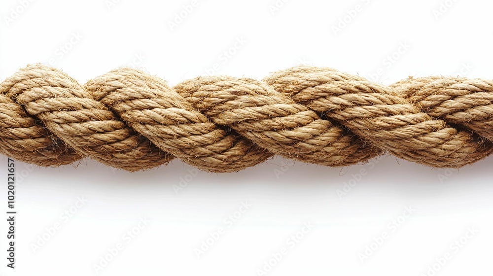 Close-up of a Thick, Brown Rope Isolated on a White Background Close-up of a Thick, Brown Rope Isolated on a White Background