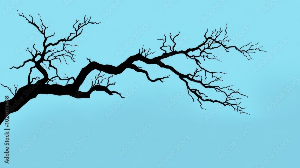 Bare tree branch silhouetted against a clear blue sky Silhouette of a bare tree branch against a blue sky Bare tree branch silhouetted against a clear blue sky Silhouette of a bare tree branch against a blue sky