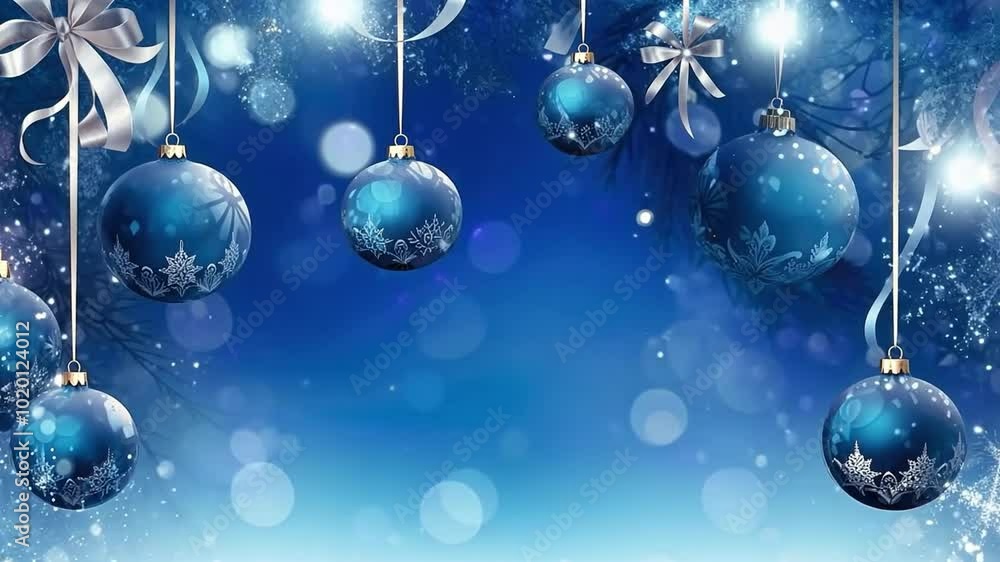 Beautiful blue christmas ornaments hanging delicately on a sparkling background, creating a winter wonderland feel with plenty of copy space for holiday messages Beautiful blue christmas ornaments hanging delicately on a sparkling background, creating a winter wonderland feel with plenty of copy space for holiday messages