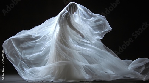Wallpaper Mural Ghostly Couture - Ethereal Halloween Fashion Runway with Hauntingly Beautiful Model in Flowing Dress Torontodigital.ca