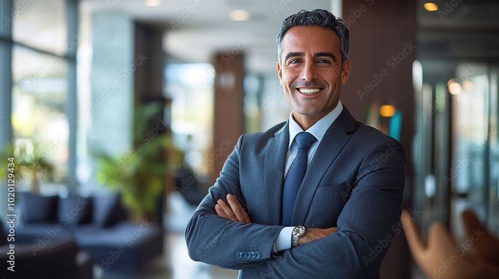 Professional Smiling Man in Modern Office Environment Professional Smiling Man in Modern Office Environment