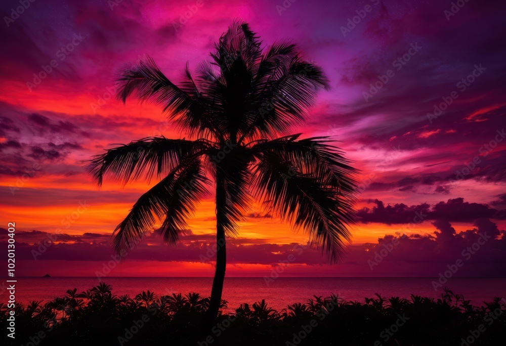 vibrant palm tree silhouette beautiful sunset background capturing rich colors tropical aesthetics, landscape, evening, texture, sky, gradient, light, view vibrant palm tree silhouette beautiful sunset background capturing rich colors tropical aesthetics, landscape, evening, texture, sky, gradient, light, view