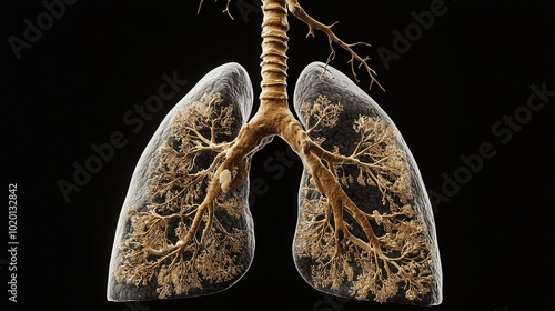 Detailed illustration of human lungs with root branches. photo