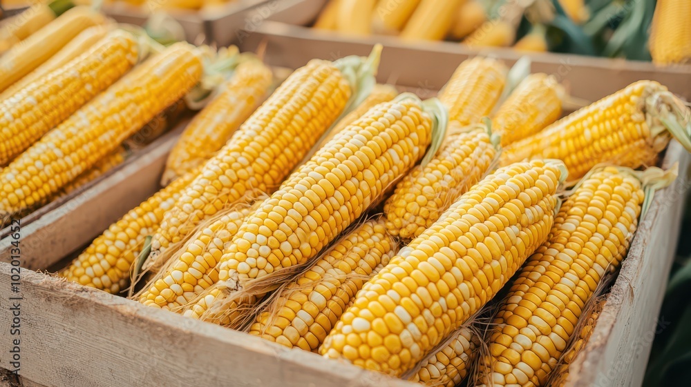 Golden ears of corn are being loaded into a truck during the harvest season, showcasing the bounty of a successful crop. Golden ears of corn are being loaded into a truck during the harvest season, showcasing the bounty of a successful crop.