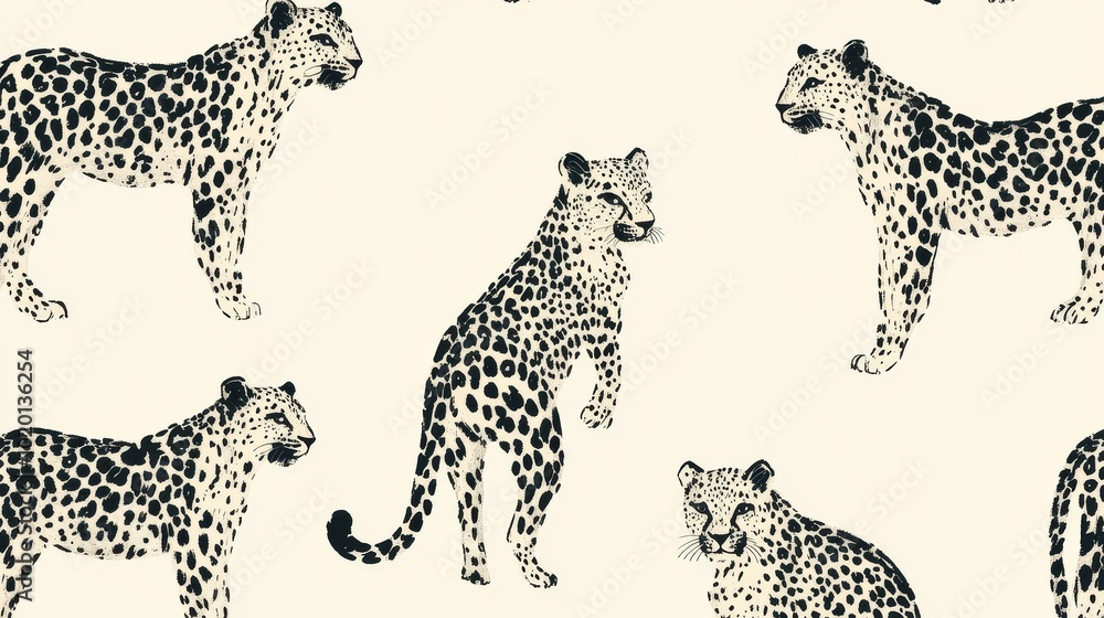 Obraz premium Seamless and repetitive leopard print pattern with soft tones. Suitable for fashion, textiles, and home decoration, emphasizing the elegance and simplicity of animal prints.