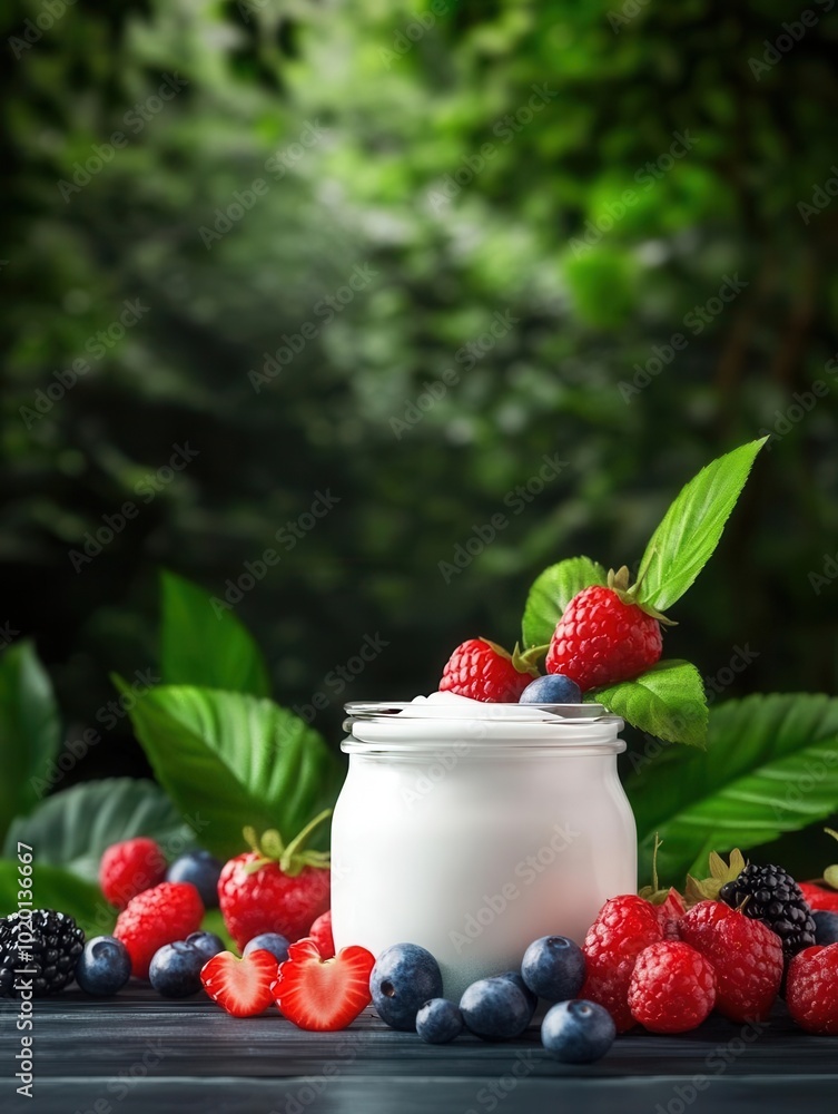 Fresh Yogurt with Berries on a Rustic Table Fresh Yogurt with Berries on a Rustic Table