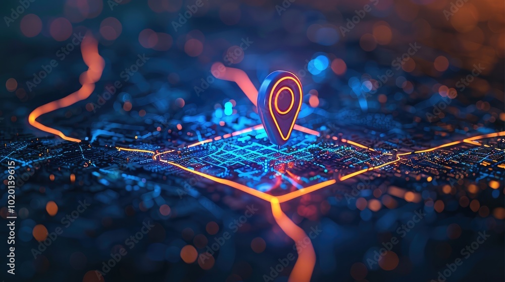 A digital map displaying a location with one pin, representing AI technology in GPS, innovation in delivery services, and map navigation for logistic. A digital map displaying a location with one pin, representing AI technology in GPS, innovation in delivery services, and map navigation for logistic.
