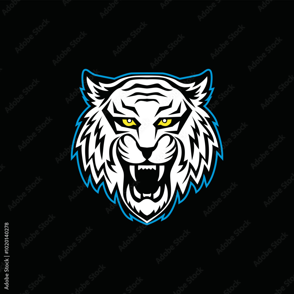 Tiger head mascot logo isolated on black background. Tiger head mascot logo isolated on black background.