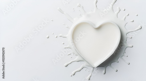 milk splash in a circular and a heart shape, isolated on a white background creative copy space concept