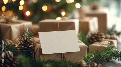 Eco-friendly christmas sustainable gift boxes featuring blank gift cards for personalized holiday gifting, emphasizing zero waste and thoughtful present choices for an environmentally conscious celebr photo