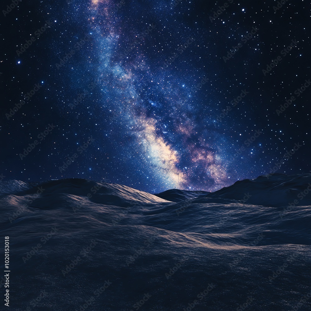 Naklejka premium The Milky Way as seen from a distant moon, with swirling stars and nebulae lighting up the night sky