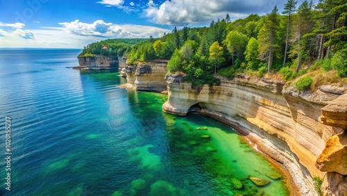Beautiful landscape of Pictured Rocks National Lakeshore on Lake Superior in Munising, Michigan