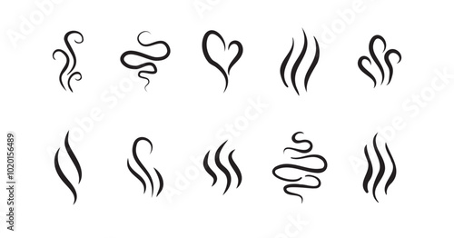Smells line hot air icon set, hot aroma, smells or fumes. Fragrances evaporate icons.