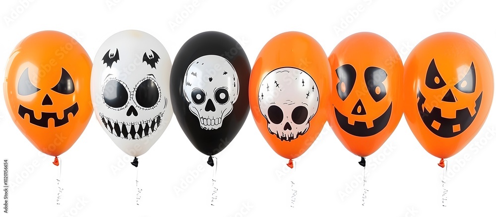Obraz premium Holiday concept, Halloween party in cartoon style! Halloween promotional holiday poster or banner with spooky anthropomorphic balloons on isolated background