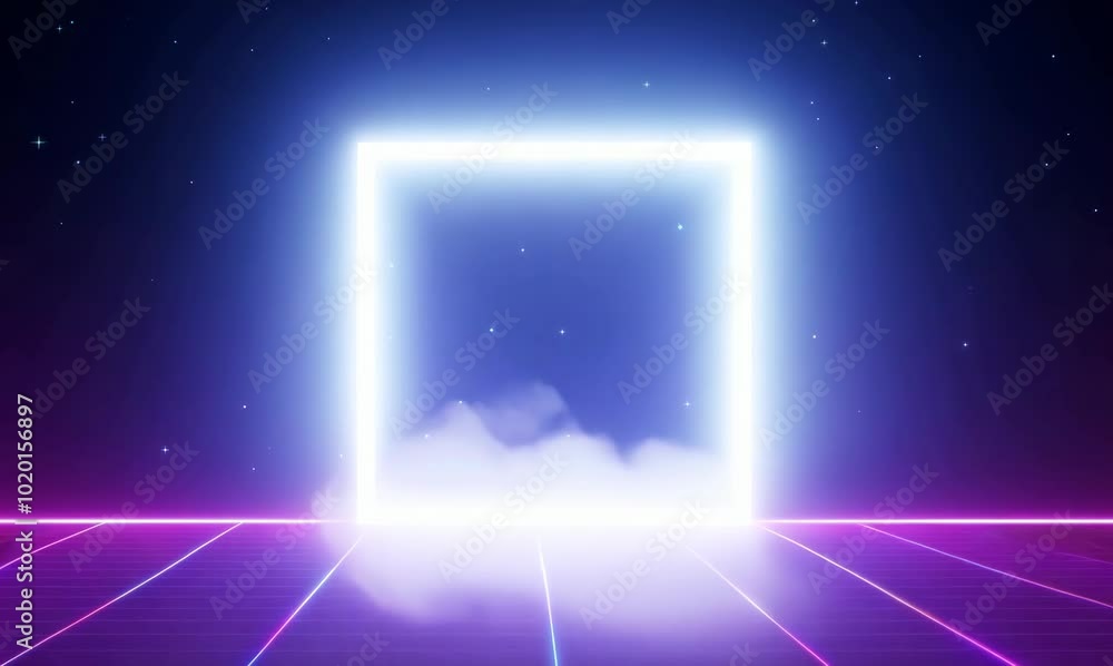 Abstract Neon Animation with Spinning Cloud and Glowing Square Abstract Neon Animation with Spinning Cloud and Glowing Square