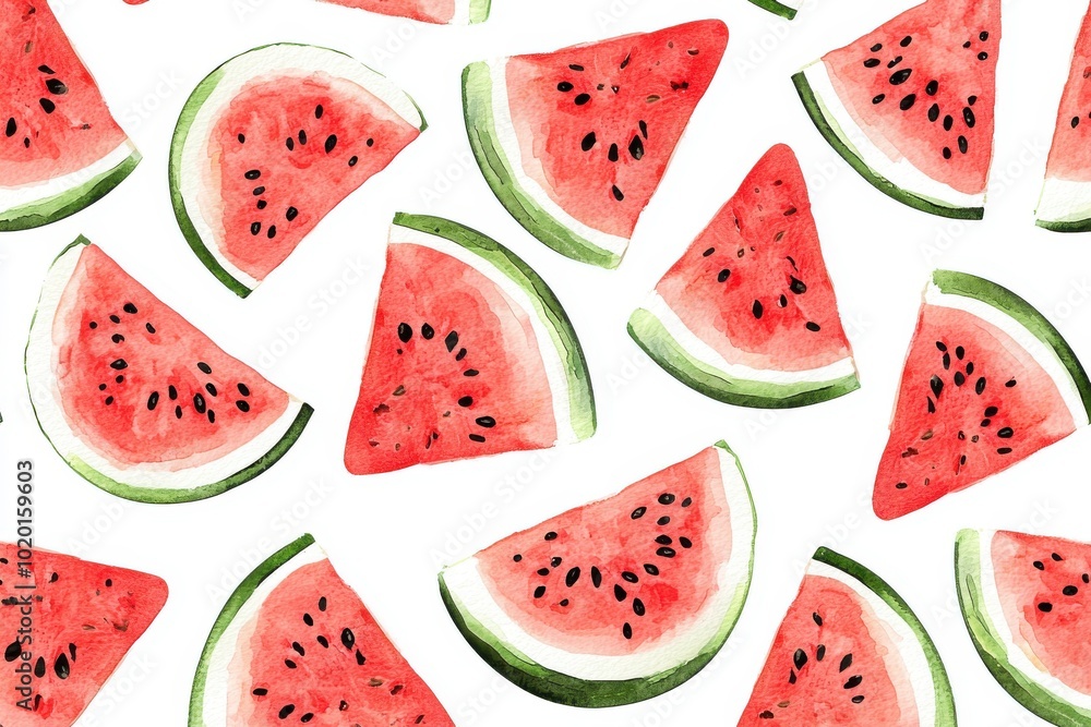 A vibrant pattern of fresh watermelon slices, showcasing bright red flesh and green rind, perfect for summer-themed designs. A vibrant pattern of fresh watermelon slices, showcasing bright red flesh and green rind, perfect for summer-themed designs.