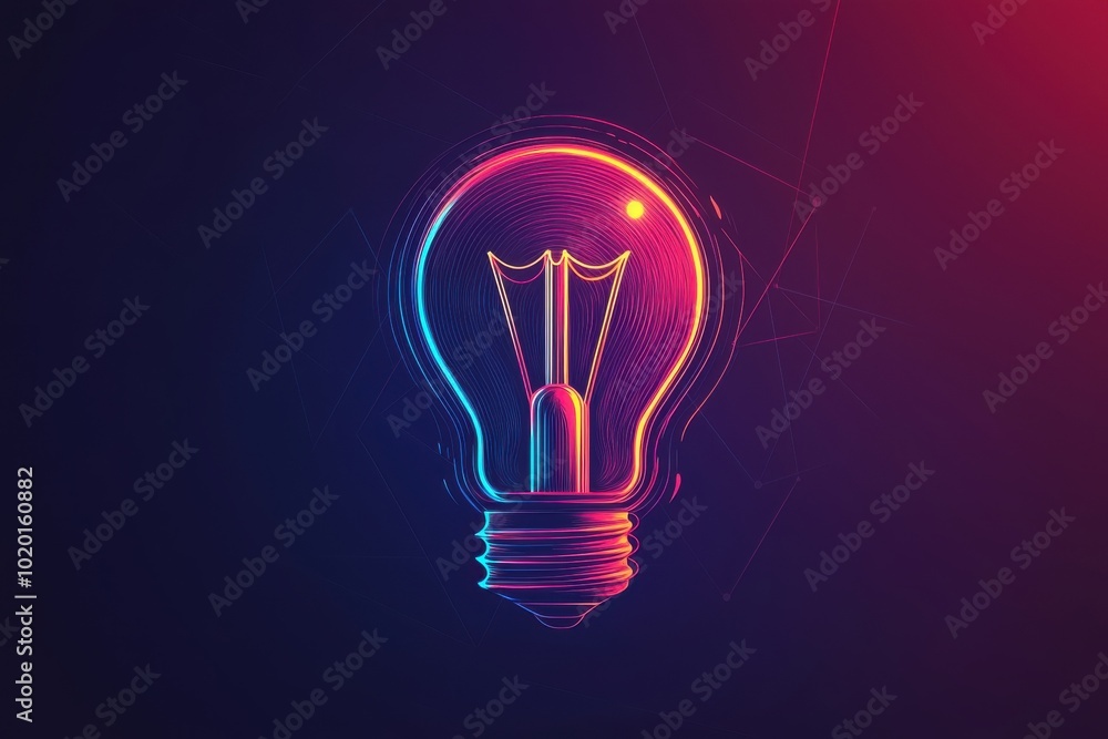 A vibrant light bulb with artistic neon colors, symbolizing innovation and creative ideas in a modern design. A vibrant light bulb with artistic neon colors, symbolizing innovation and creative ideas in a modern design.