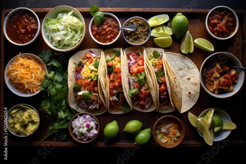 Colorful Spread of Tacos and Fresh Ingredients