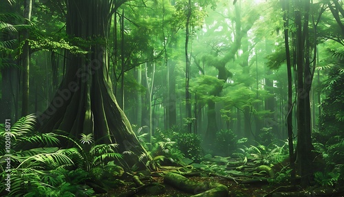 Wallpaper Mural Tropical rainforest with trees and ferns Torontodigital.ca