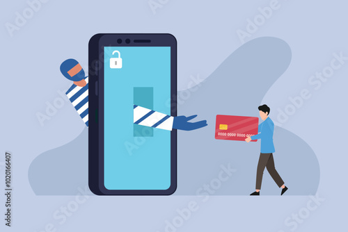 Cybercrime and Online Fraud Concept with Mobile Phishing 2d flat vector illustration