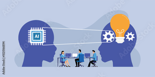 AI Collaboration and Innovation in the Workplace 2d flat vector illustration