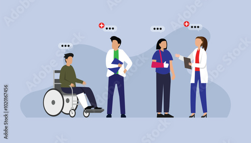 Medical Consultation and Rehabilitation 2d flat vector illustration