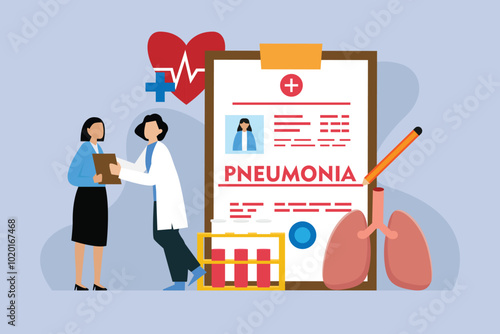 Pneumonia Diagnosis and Healthcare 2d flat vector illustration