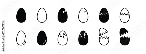 Egg icon Broken set eggs sign. Outline vector element. Black line style