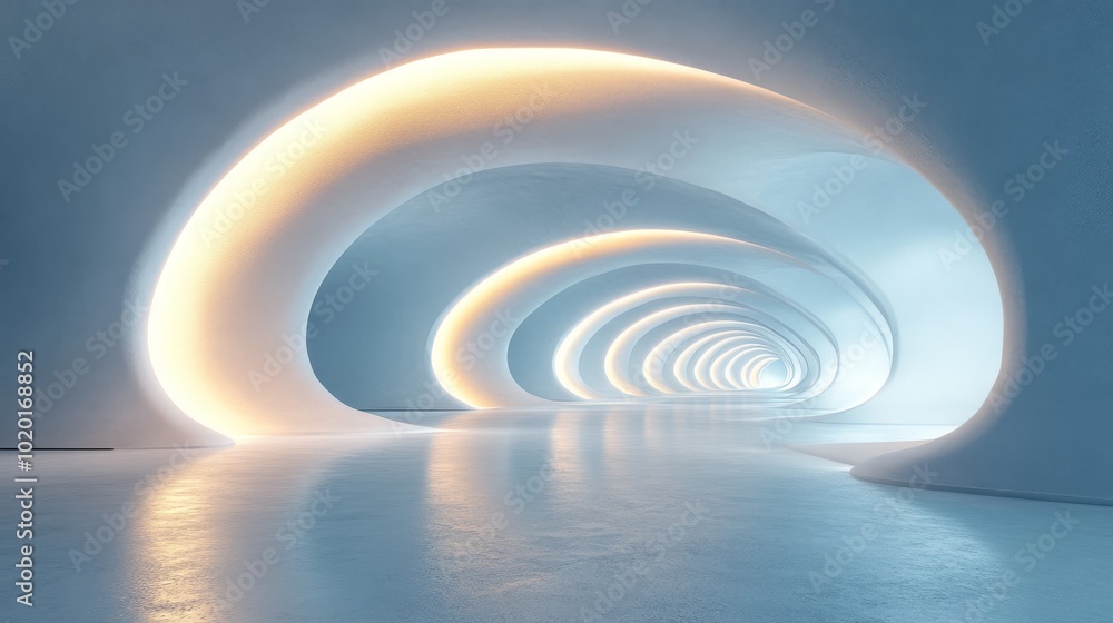 Fototapeta premium Abstract Tunnel of Interlocking Arches with Glowing Light