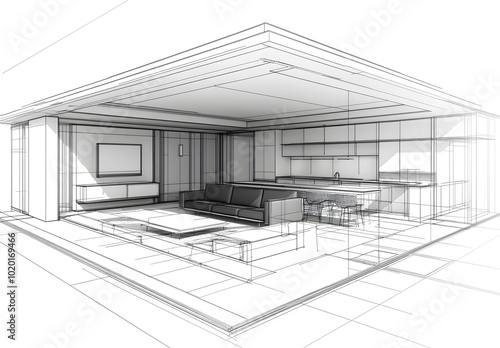 Modern Open Floorplan Interior Design Sketch