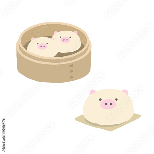 せいろに入ったブタまんのセット