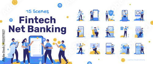 Financial technology business net banking illustration set