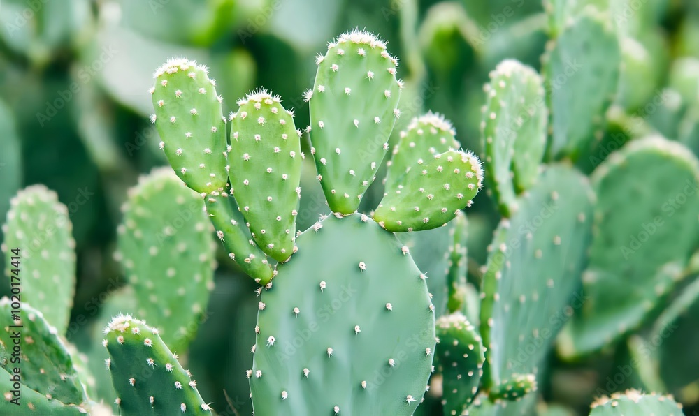 A green cactus with small white dots scattered throughout its body, Generative AI A green cactus with small white dots scattered throughout its body, Generative AI