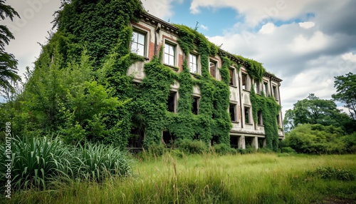 derelict architecture abandoned dusty and overgrown building