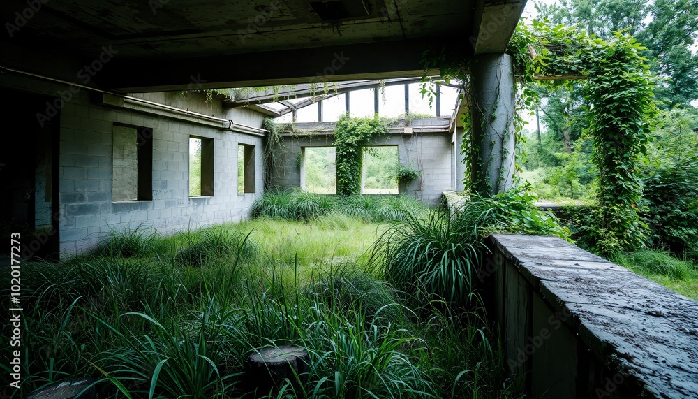derelict architecture abandoned dusty and overgrown building derelict architecture abandoned dusty and overgrown building