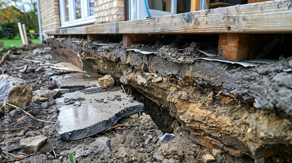 Damaged Foundation of a Brick House Under Construction Damaged Foundation of a Brick House Under Construction