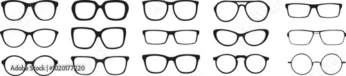 set of glasses. Vector glasses model icons. Sunglasses, glasses, Silhouettes. Stylish male and female optical accessories Various shapes - stock vector.
