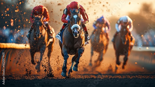 A Jockey and Horse in the Lead During a Horse Race photo