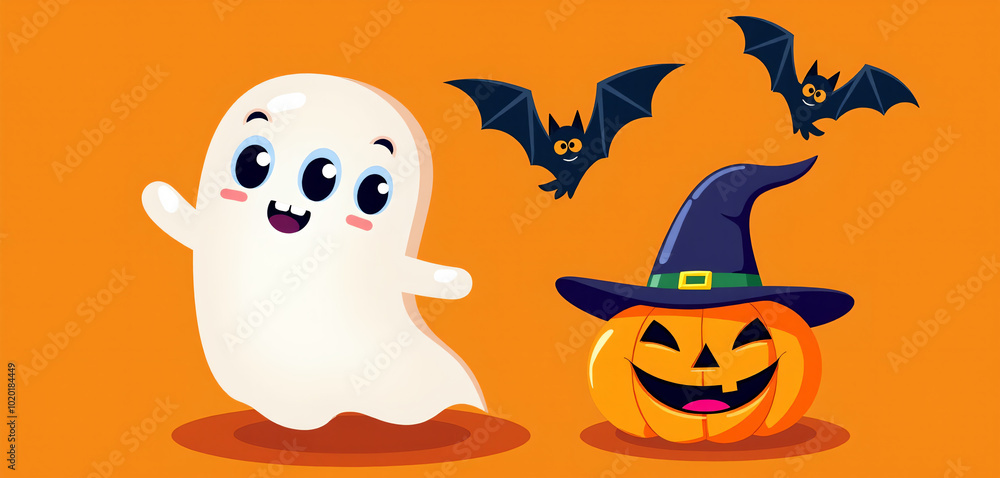 Adorable Ghost Pumpkin Witch Hat Halloween Bats Adorable Ghost Pumpkin Witch Hat Halloween Bats