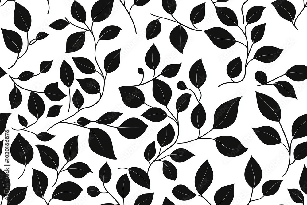 Seamless floral pattern with black leaves growing on white background Seamless floral pattern with black leaves growing on white background