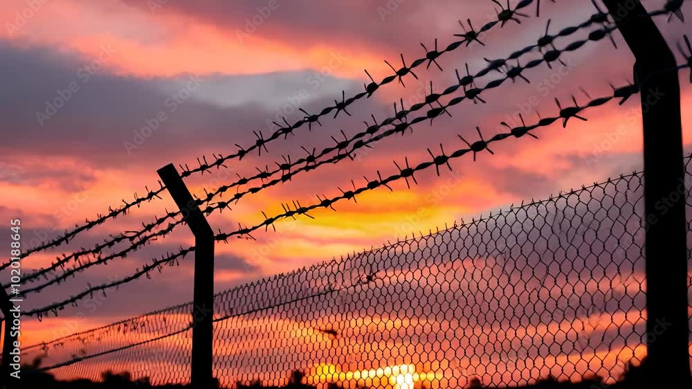Barbed Wire Fence Silhouetted Against a Sunset Sky Barbed Wire Fence Silhouetted Against a Sunset Sky