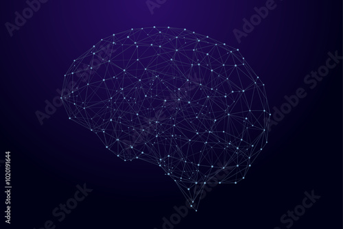 Artificial Neural Network. Brain as artificial intelligence network. Abstract brain made of connected nodes.
