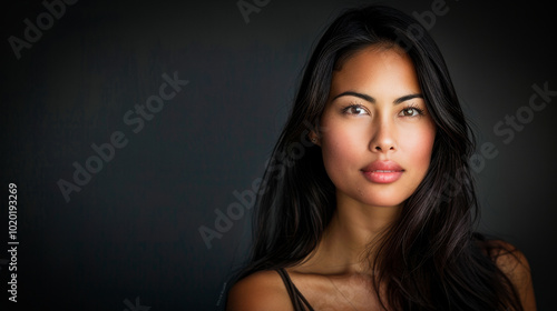 A beautiful young woman model against a dark background, with space for text