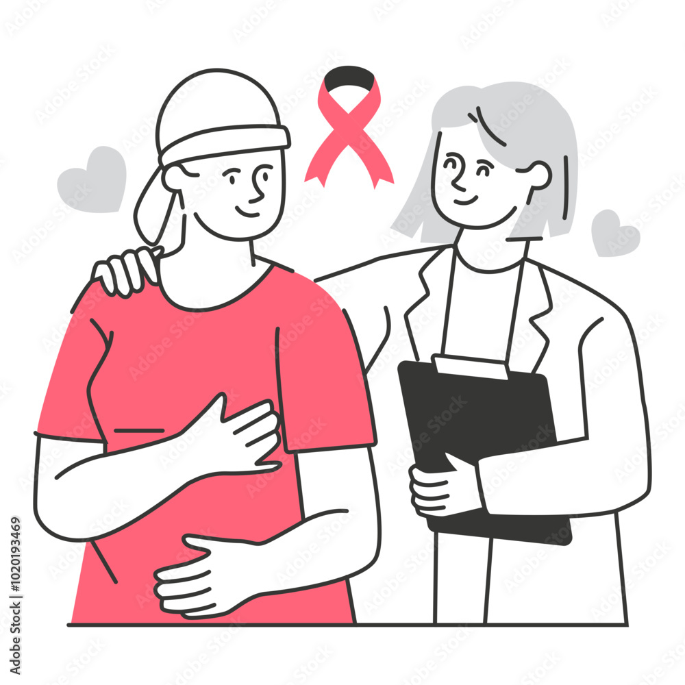 Breast Cancer character illustration with line style, perfect for user interface project Breast Cancer character illustration with line style, perfect for user interface project