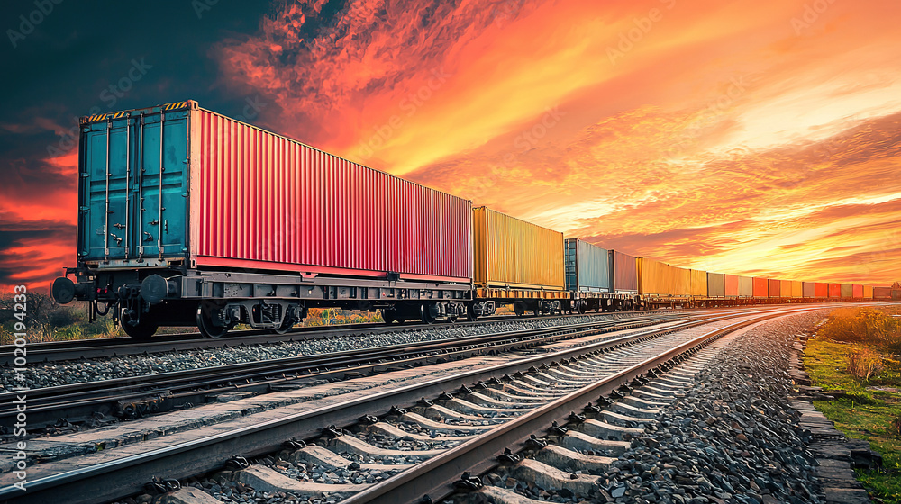 wagon of freight train with containers on the sky background wagon of freight train with containers on the sky background