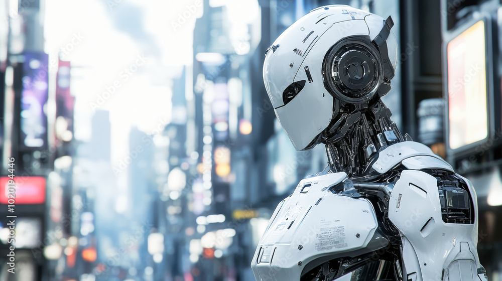 A humanoid robot in a futuristic city A humanoid robot in a futuristic city