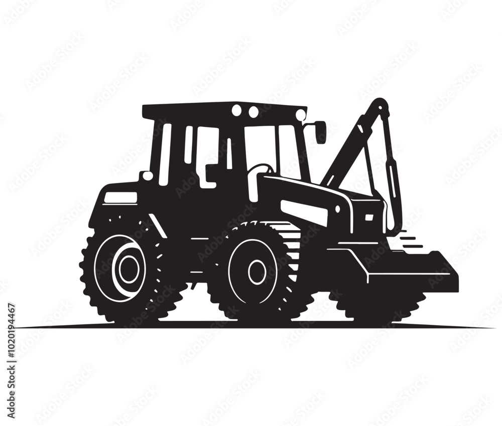 Naklejka premium Bulldozer isolated on white, Tractor vector illustration, Silhouette bulldozer vector