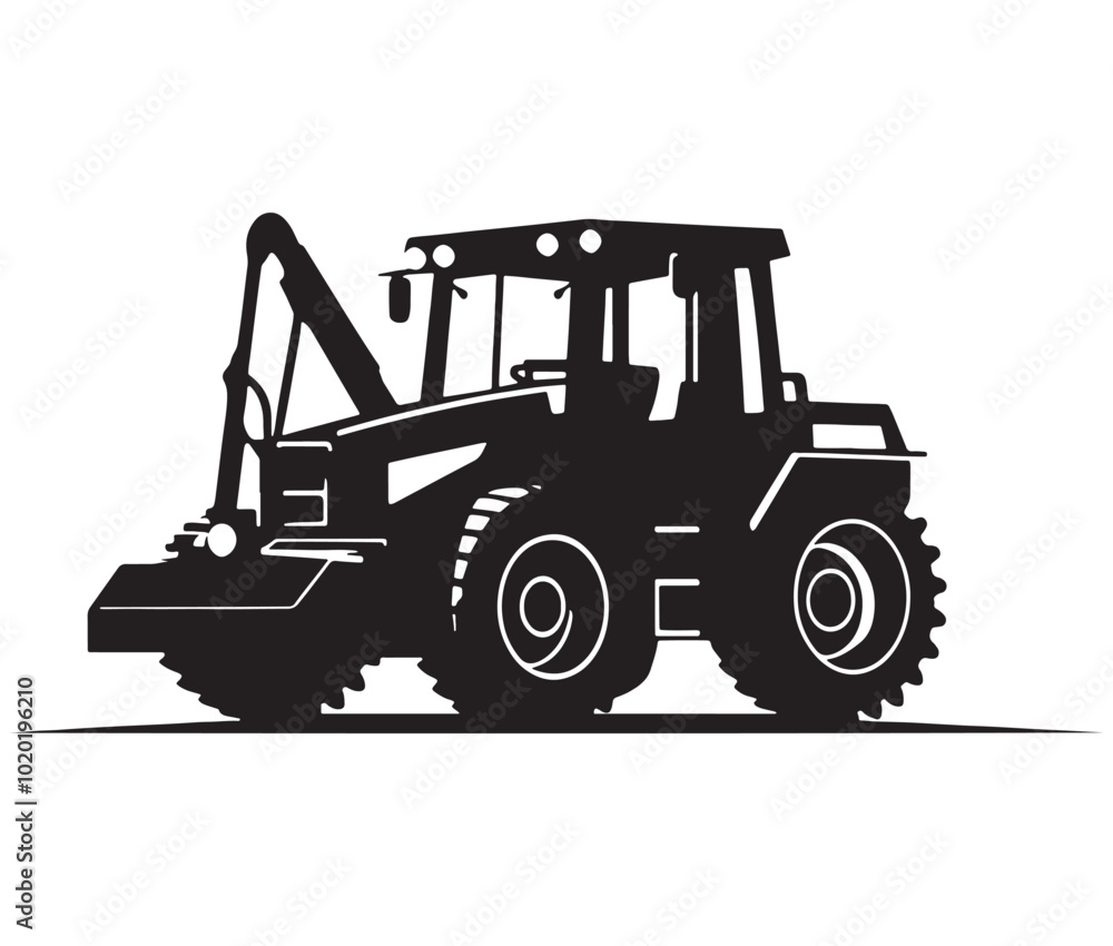 Naklejka premium Bulldozer isolated on white, Tractor vector illustration, Silhouette bulldozer vector